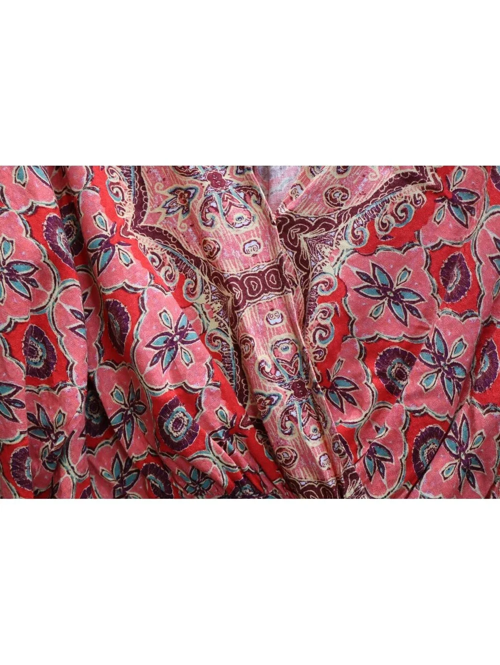 Free People Womens XS Blouse Boho Mixed Print Peplum Surplice Long Sleeve